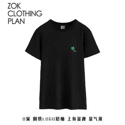 ZOK / 디올 클로버 자수 반팔 티셔츠