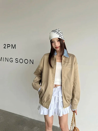 MK / 미우미우 체크 카라 이중레이어 재킷 아우터