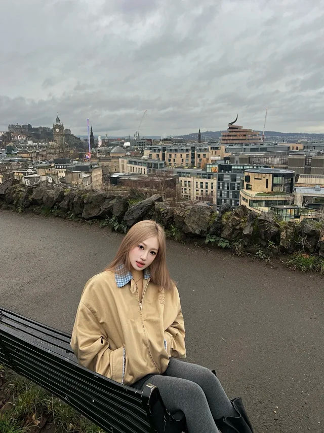 MK / 미우미우 체크 카라 이중레이어 재킷 아우터