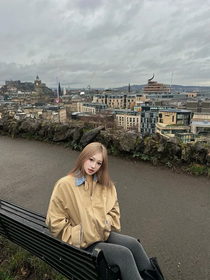 MK / 미우미우 체크 카라 이중레이어 재킷 아우터