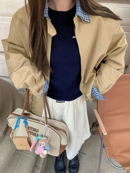 MK / 미우미우 체크 카라 이중레이어 재킷 아우터