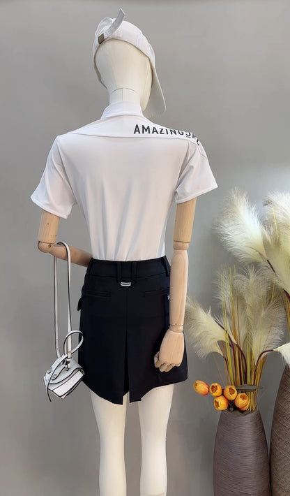 마이골프 / AMAZINGCRE 여성 터틀넥 슬림핏 반팔