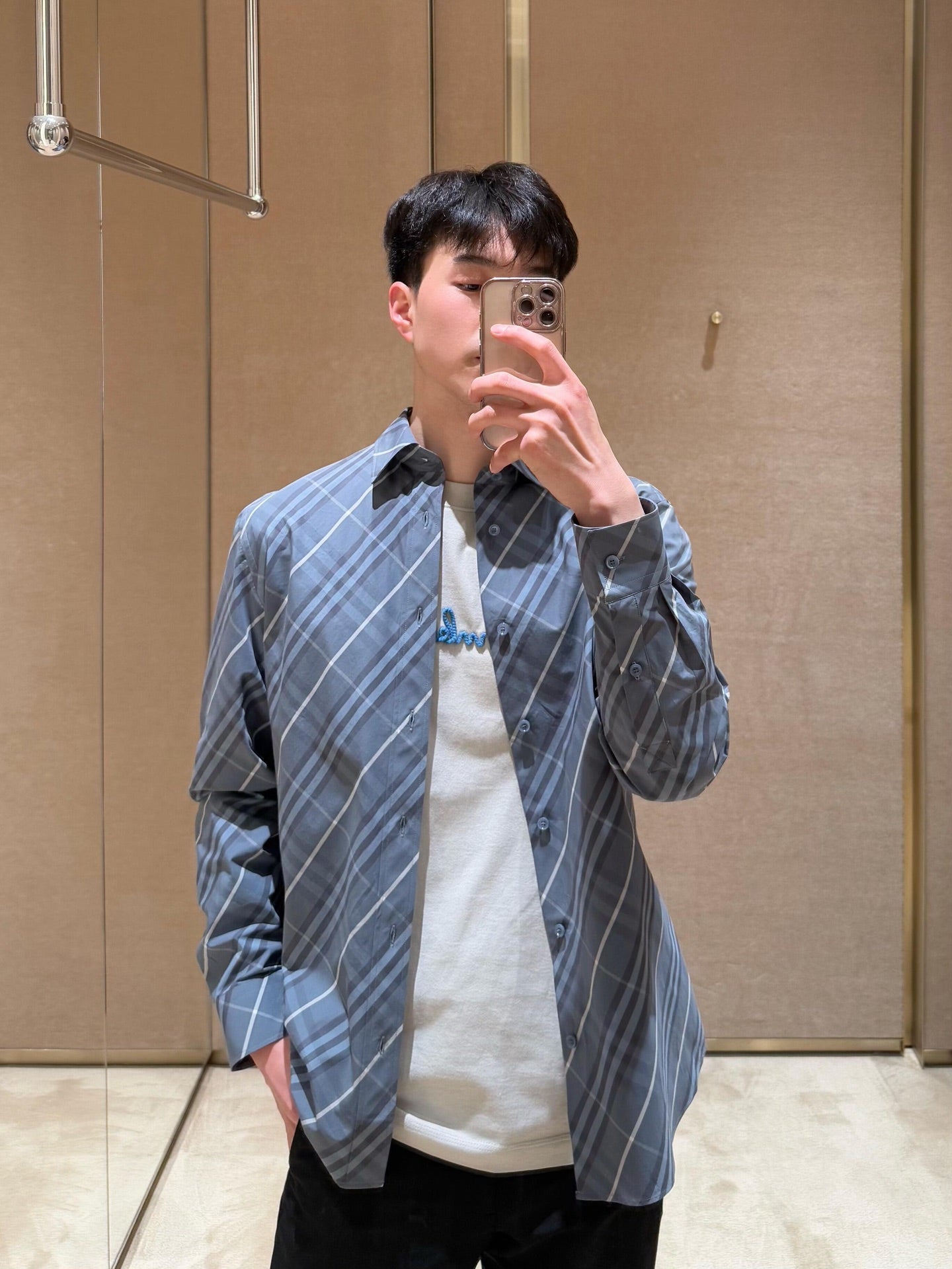 BVG / 버버리 남성 체크 면 셔츠
