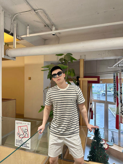사슬 / 입생로랑 여성 스트라이프 라운드넥 반팔 티셔츠