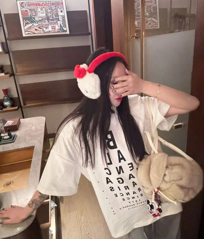사슬 / 발렌시아가 남성 알파벳 프린트 라운드 와이드 반팔 티셔츠