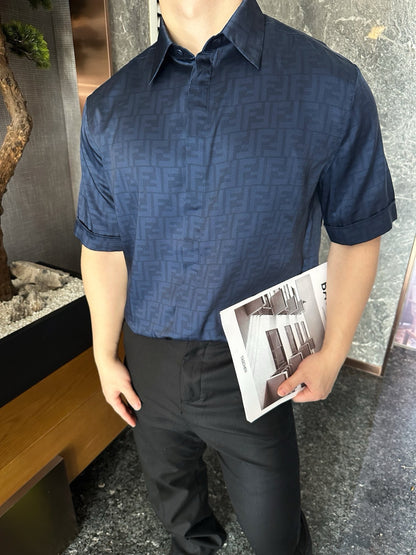 Chain / Fendi Men's Single Buckle Short Sleeve Shirt