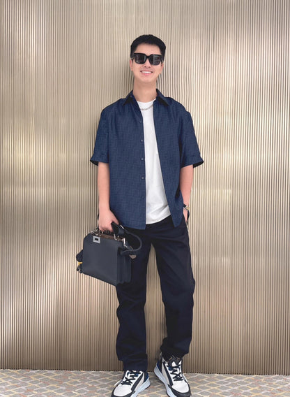 Chain / Fendi Men's Single Buckle Short Sleeve Shirt