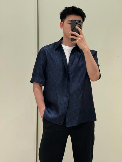 Chain / Fendi Men's Single Buckle Short Sleeve Shirt