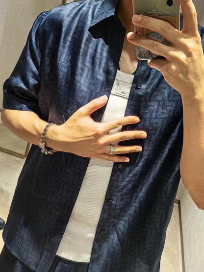 Chain / Fendi Men's Single Buckle Short Sleeve Shirt