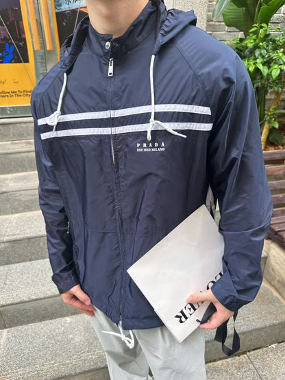 GTR / 프라다 남성 재생 나일론 프린트 로고 점퍼 재킷