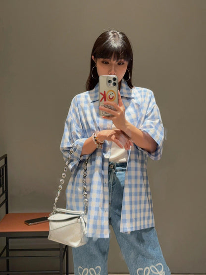 사슬 / 로에베 남성 체크 와이드 반팔 셔츠