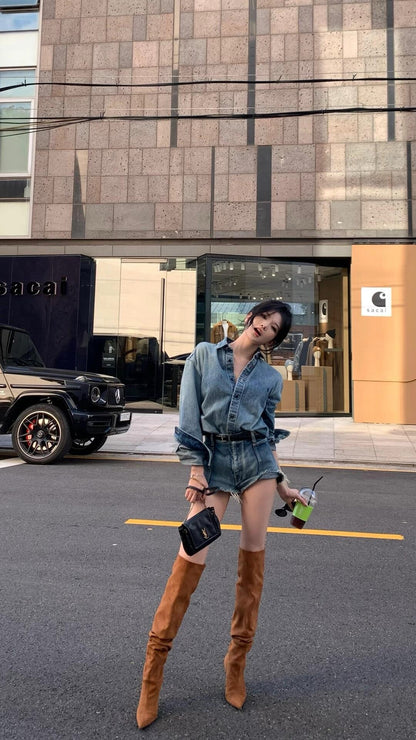 사슬 / 입생로랑 남성 여성 긴팔 데님 셔츠