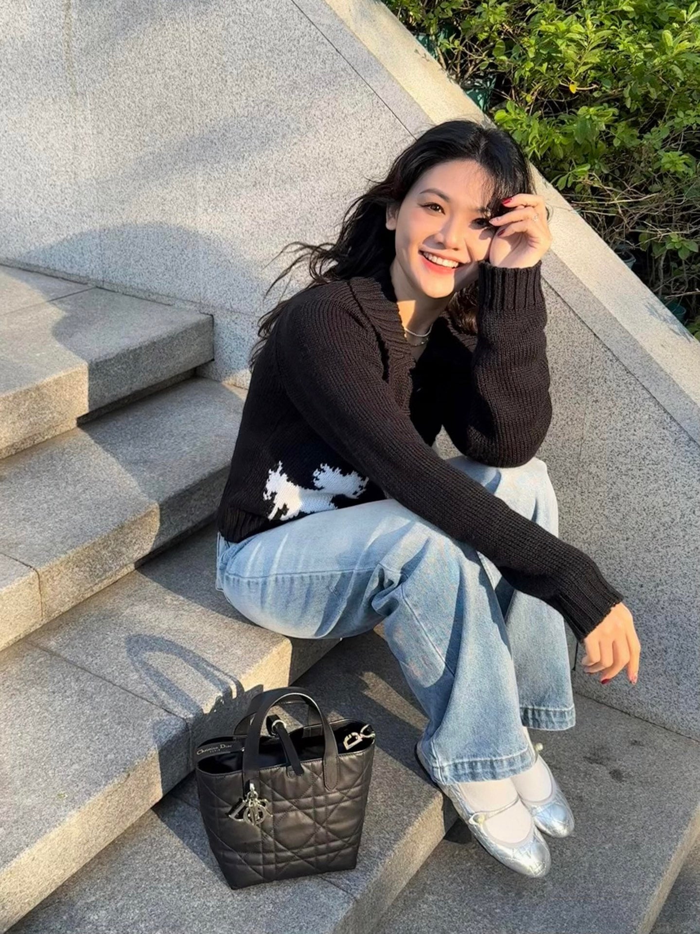 양 공장 / 디올 블랙 가죽 장바구니 가방
