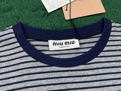 R공장 / 미우미우 남성 여성 스트라이프 라운드넥 티셔츠