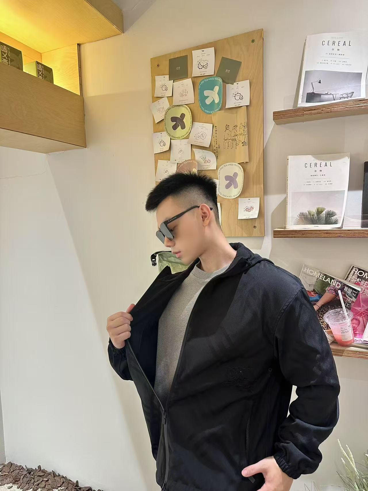 GTR / 버버리 체크 자수 후드 자켓