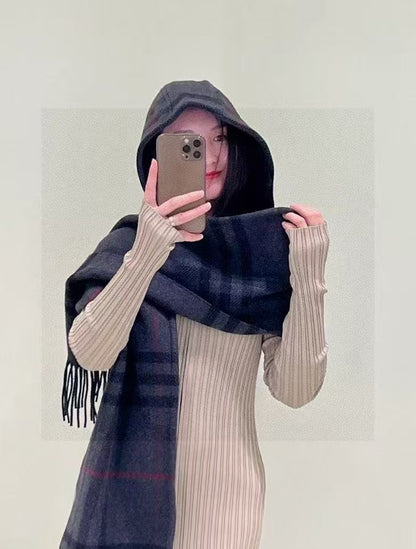 US / 버버리 후드 체크 머플러