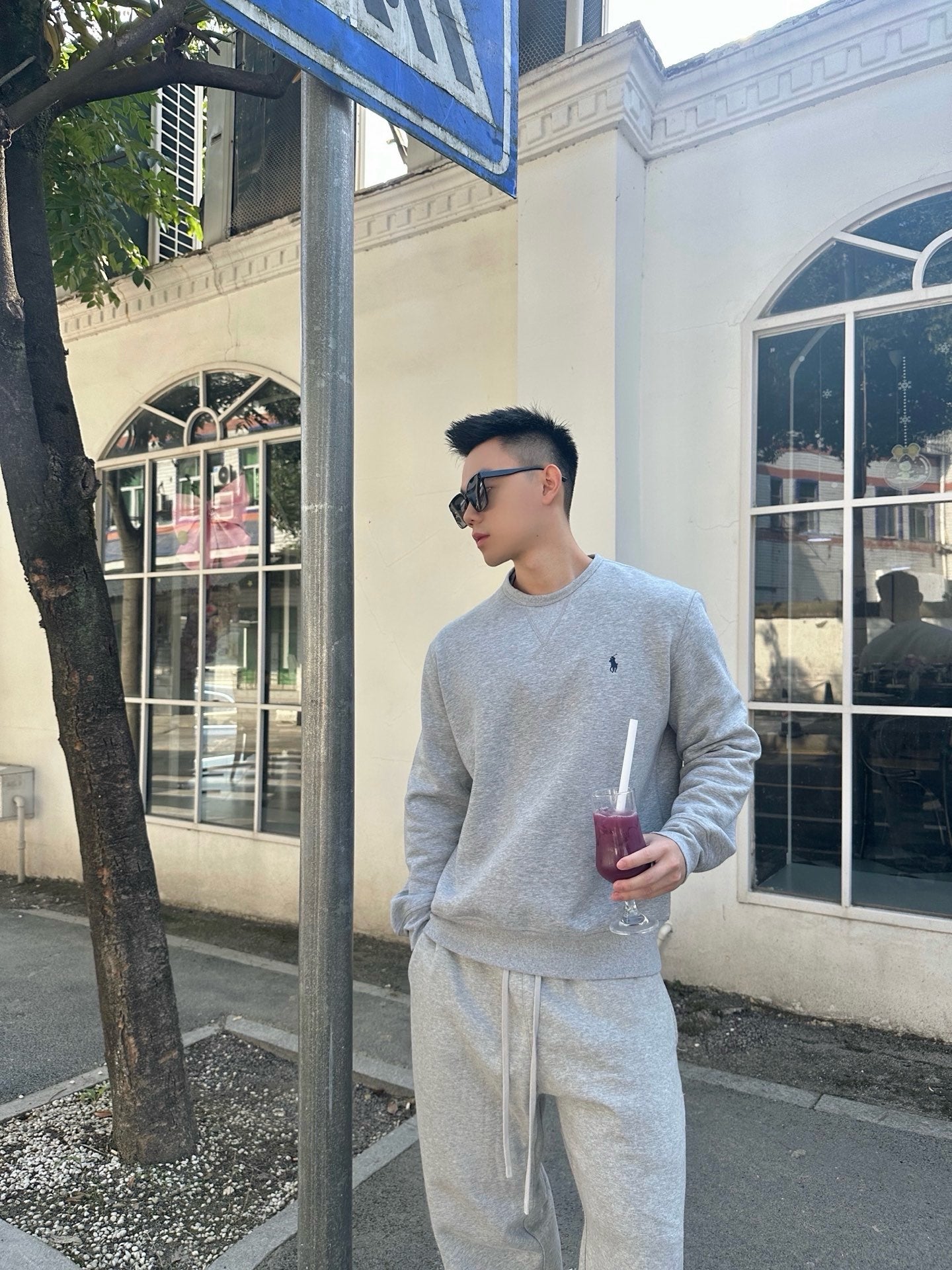 체인2호 / 폴로 로고 자수 단색 라운드 맨투맨