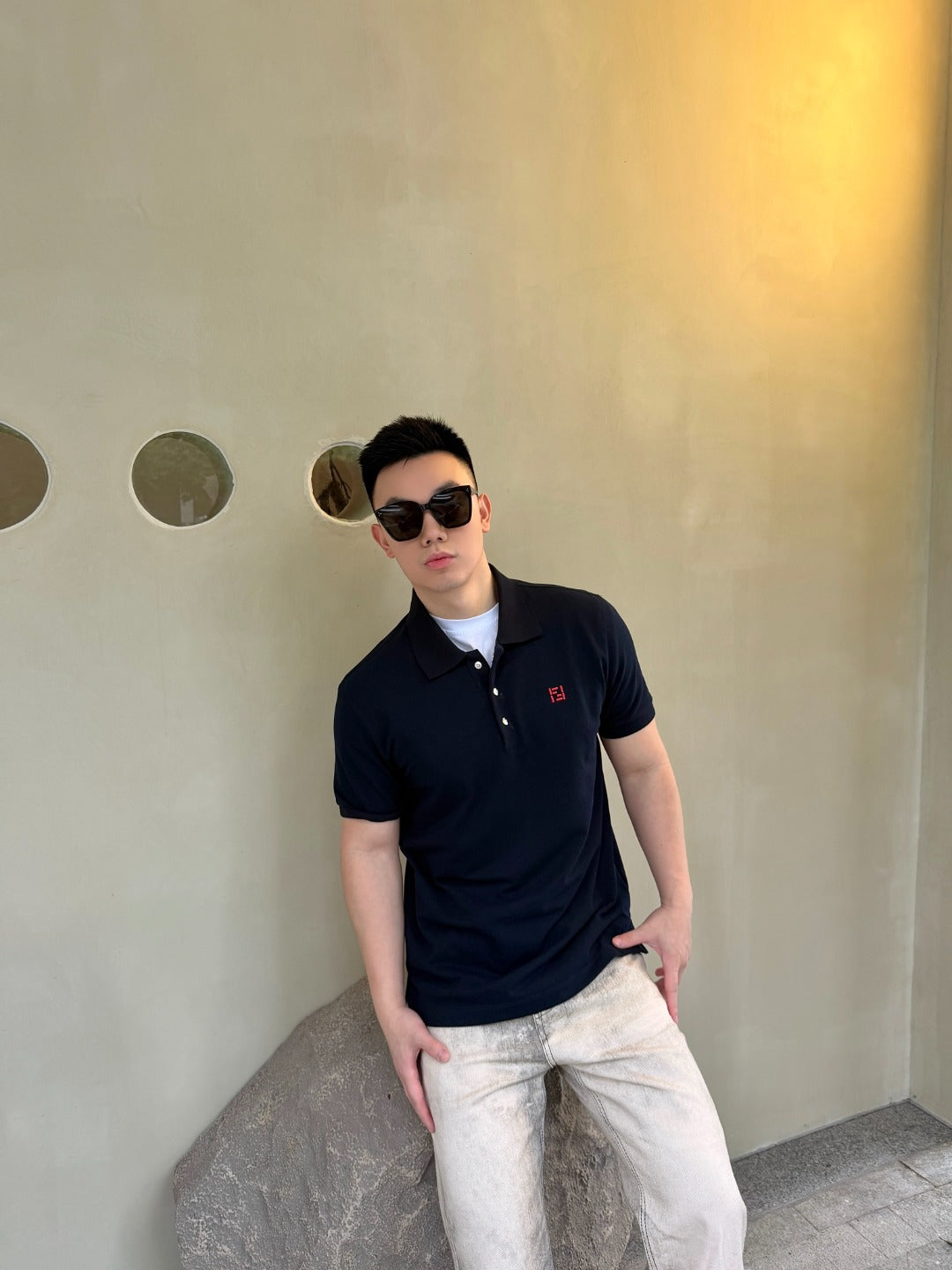 GTR / 펜디 더블 F 자수 폴로 반팔 셔츠