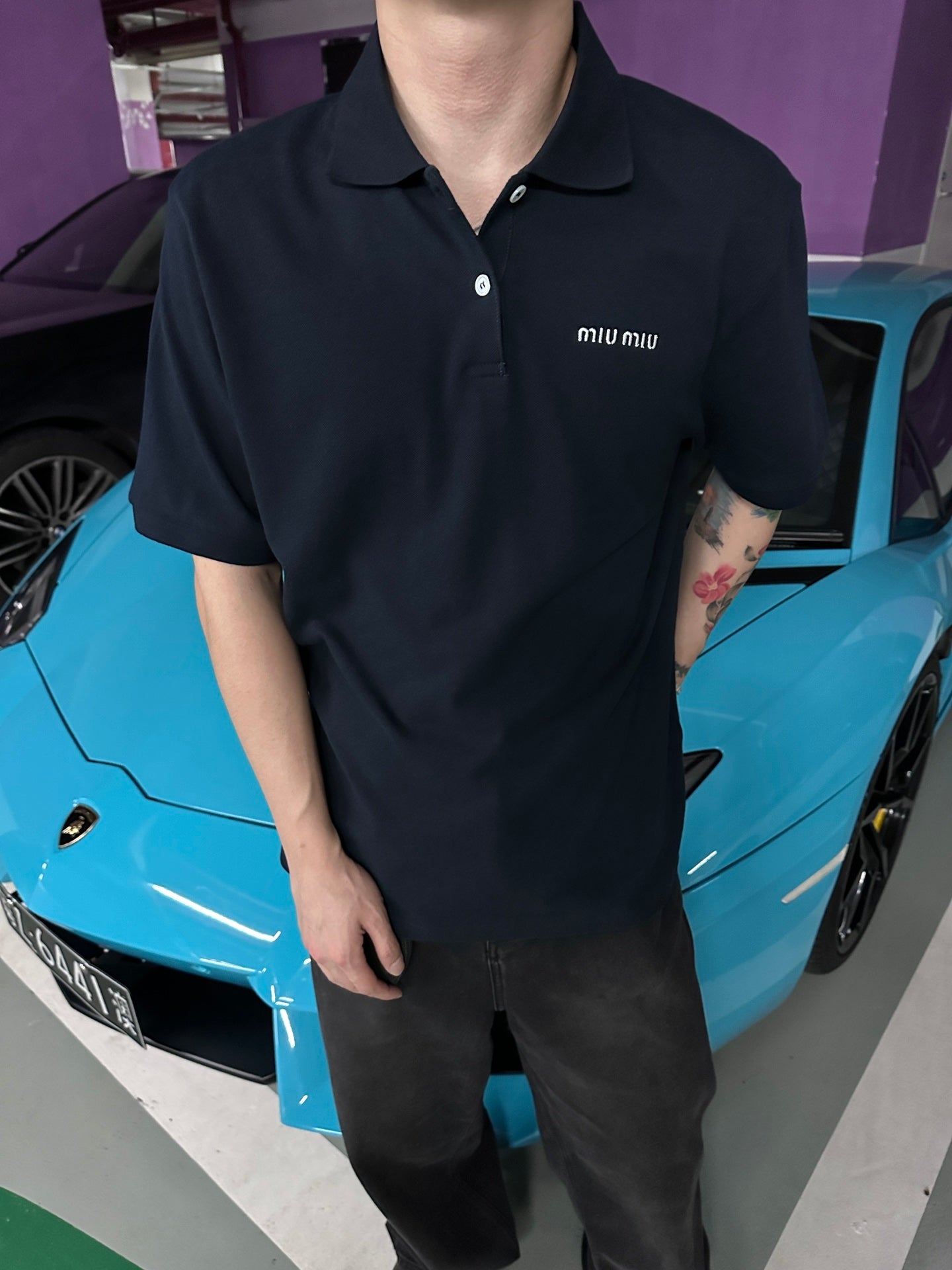 GTR / 미우미우 자수 알파벳 폴로 반팔 셔츠
