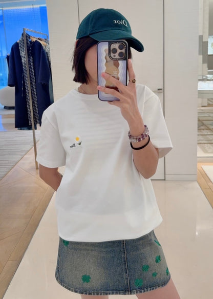 BVG / 디올 흰색 조랑말 자수 티셔츠