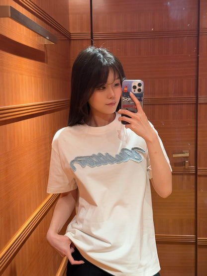 BVG / 루이비통 데님 패치 자수 라운드넥