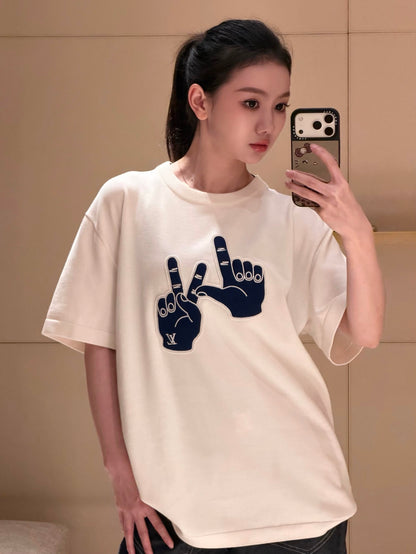 BVG / 루이비통 로고 패치 반팔 라운드넥
