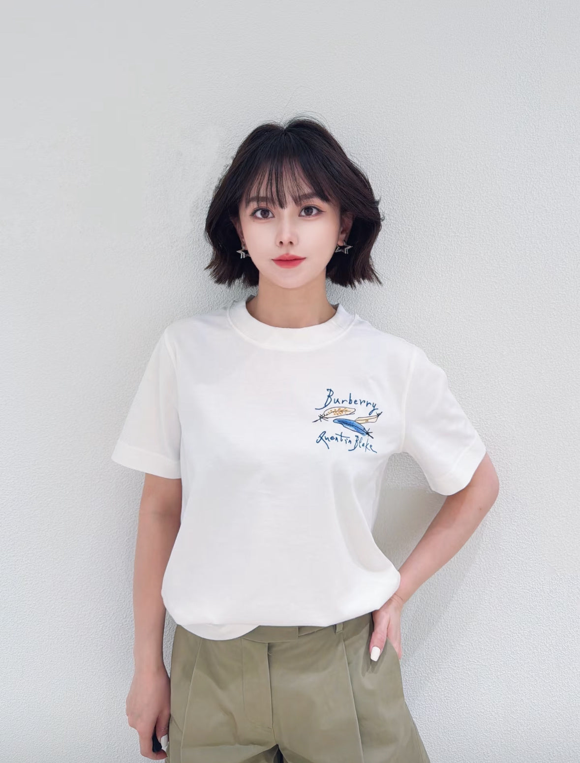 BVG / 버버리 깃털 패턴 라운드넥 반팔 티셔츠