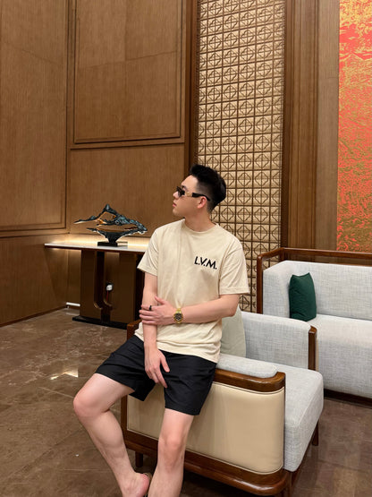 BVG / 루이비통 베이지 자수 반팔 티셔츠