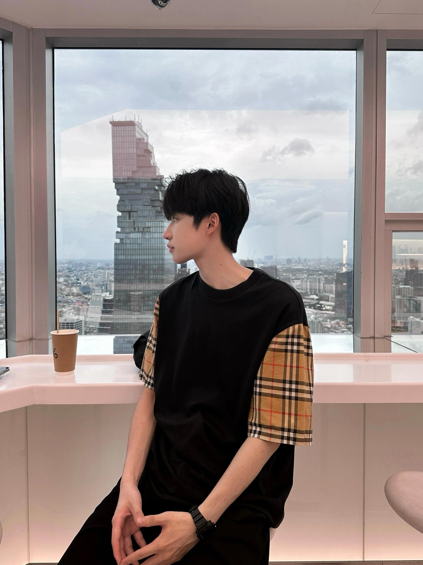 BVG / 버버리 체크 소매 라운드넥 반팔