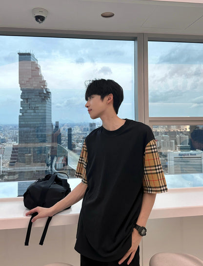 BVG / 버버리 체크 소매 라운드넥 반팔
