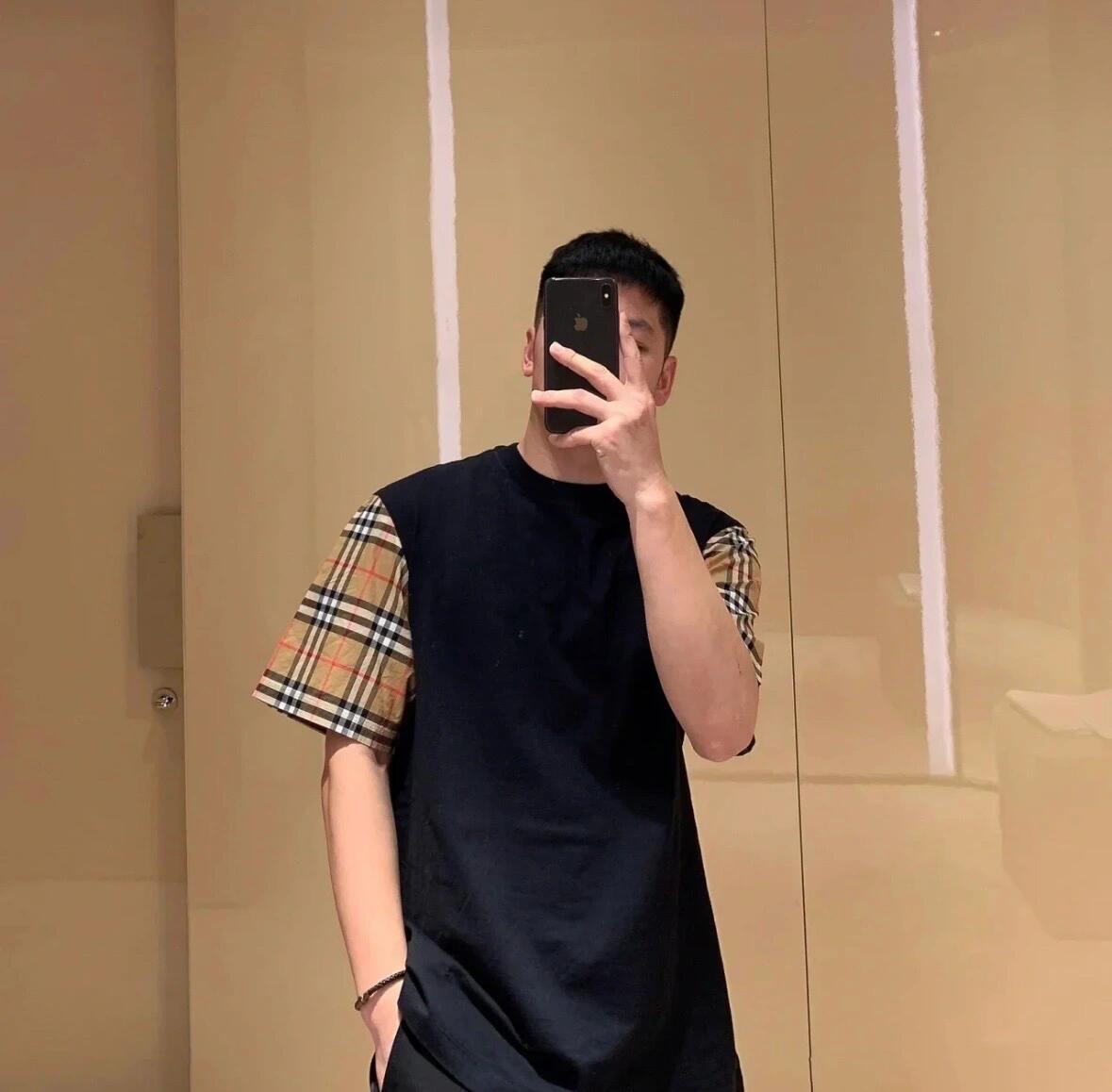 BVG / 버버리 체크 소매 라운드넥 반팔