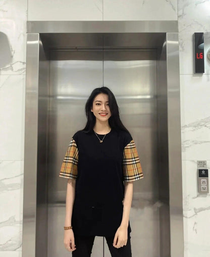 BVG / 버버리 체크 소매 라운드넥 반팔