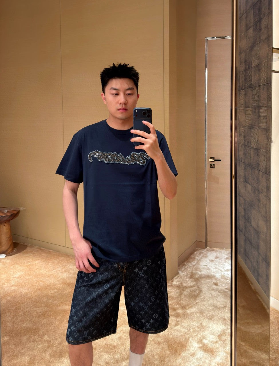 BVG / 루이비통 데님 패치 자수 티셔츠