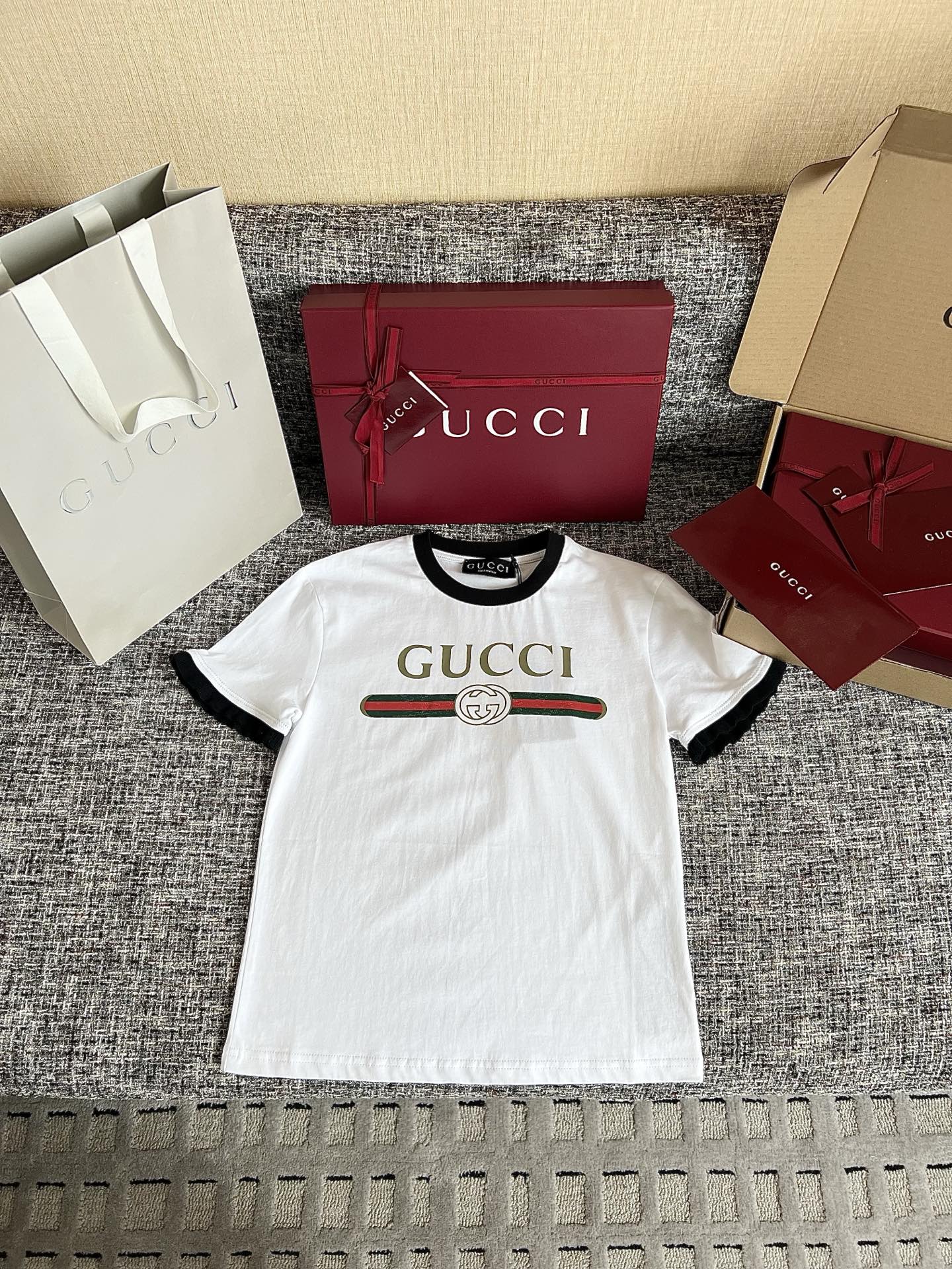 Timo / Gucci webbing tape decoration short-sleeved T-shirt
