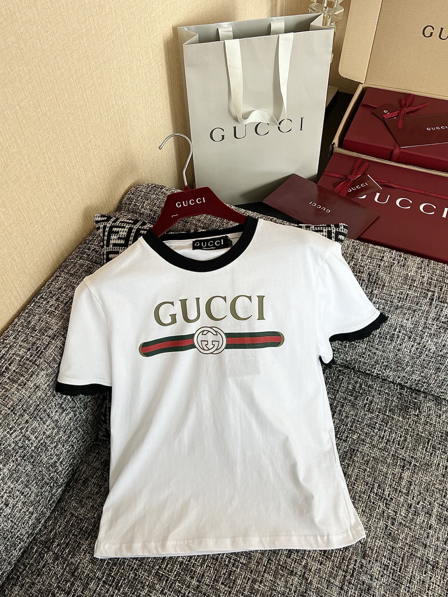Timo / Gucci webbing tape decoration short-sleeved T-shirt