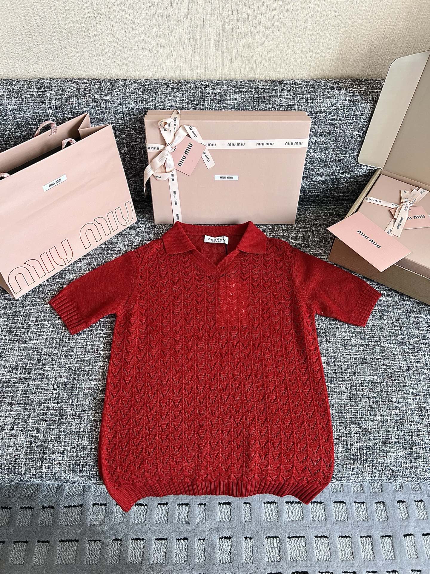 Timo / Miu Miu Red Knit Short-Sleeve T-Shirt