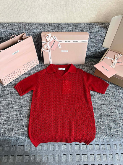 Timo / Miu Miu Red Knit Short-Sleeve T-Shirt