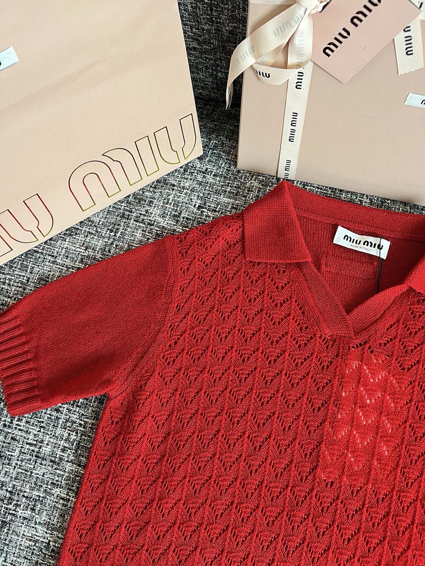 Timo / Miu Miu Red Knit Short-Sleeve T-Shirt