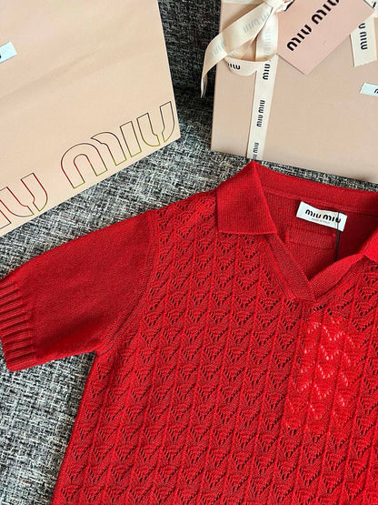 Timo / Miu Miu Red Knit Short-Sleeve T-Shirt