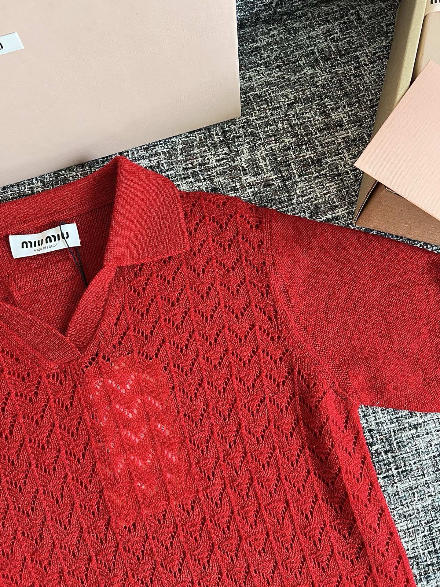 Timo / Miu Miu Red Knit Short-Sleeve T-Shirt