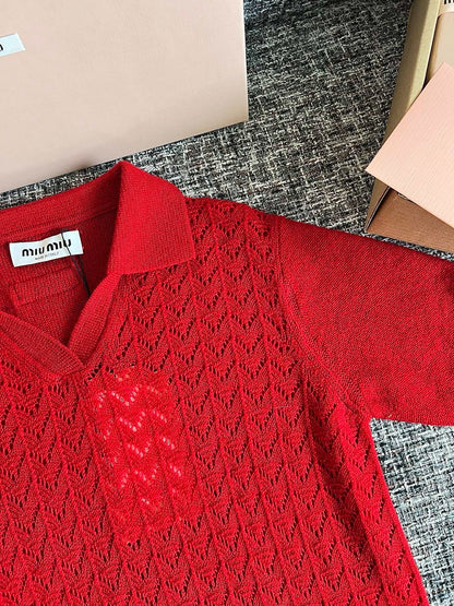 Timo / Miu Miu Red Knit Short-Sleeve T-Shirt