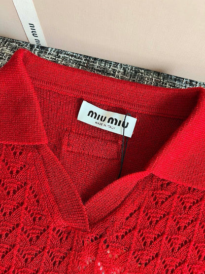 Timo / Miu Miu Red Knit Short-Sleeve T-Shirt