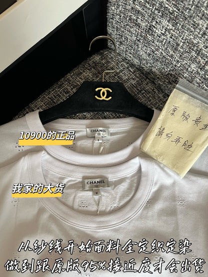 Timo / Chanel White Lace Hole Short Sleeve T-shirt