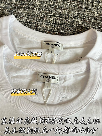 Timo / Chanel White Lace Hole Short Sleeve T-shirt