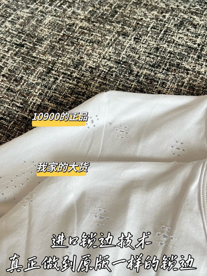 Timo / Chanel White Lace Hole Short Sleeve T-shirt