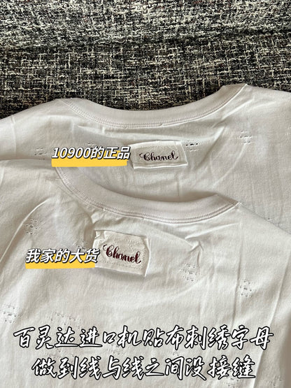 Timo / Chanel White Lace Hole Short Sleeve T-shirt