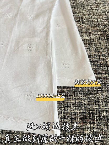 Timo / Chanel White Lace Hole Short Sleeve T-shirt