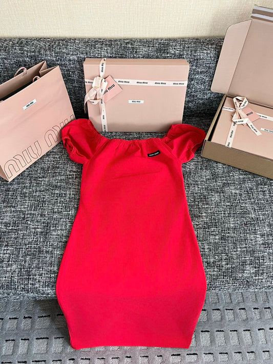 Timo / Miu Miu Red Puff Sleeve Dress