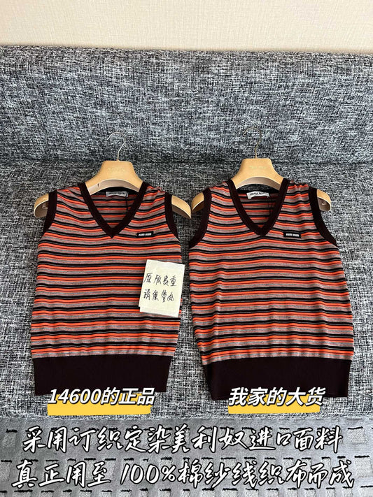 Timo / Miu Miu Stripe V-neck Knit Vest