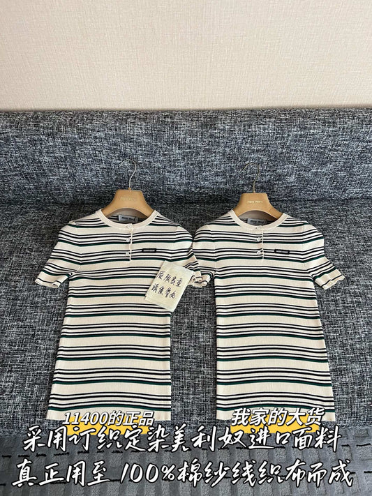 TMO / Miu Miu Green Stripe Knit Short Sleeve